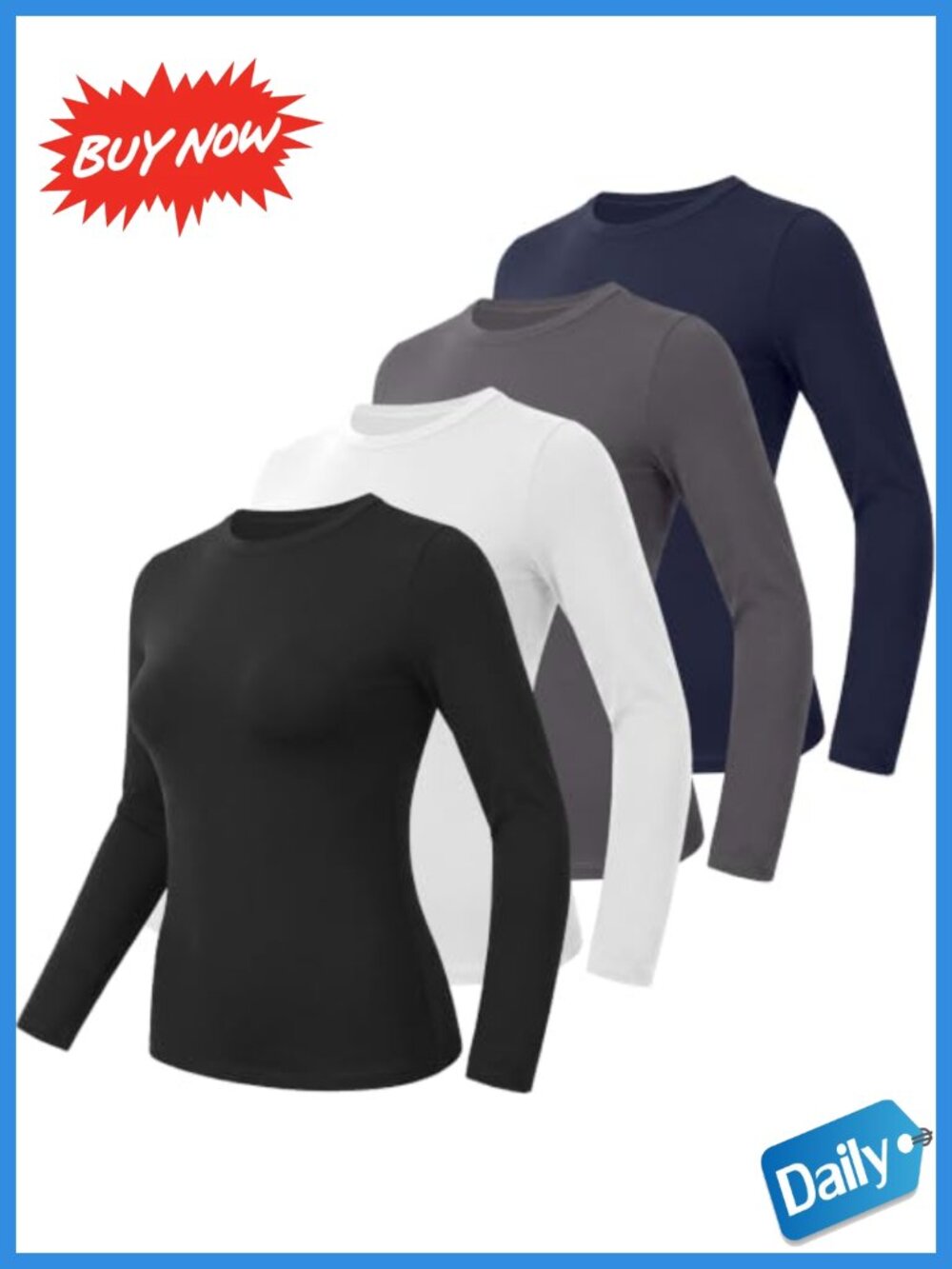4 Pack Womens Long Sleeve Shirts Slim Fit Basic Tees Workout Tops